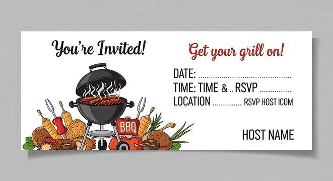 BBQ Invitation Card with Grill and Food.