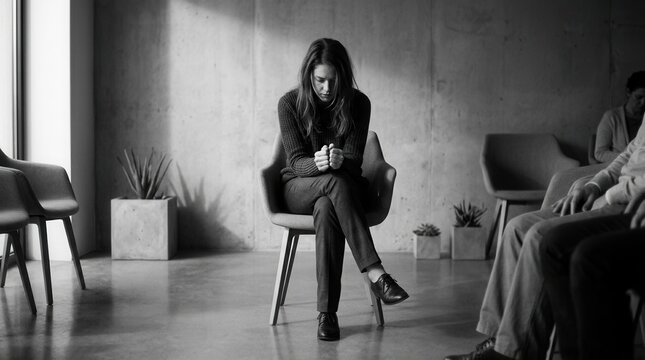 A Woman Sits Alone With Her Thoughts In A Waiting Room