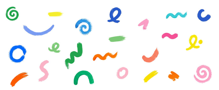 Colorful bold curved lines, loops, grunge wavy and swirled brush strokes, hand drawn style. VECTOR FILE