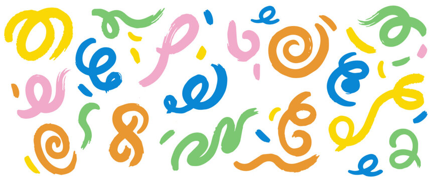 Colorful bold curved lines, loops, grunge wavy and swirled brush strokes, hand drawn style. VECTOR FILE