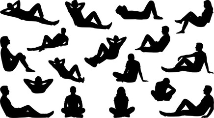 Obraz premium Black silhouettes of people sitting and lying down