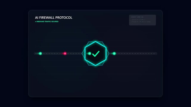 Futuristic AI Firewall Protocol Interface with Glowing Security Nodes.