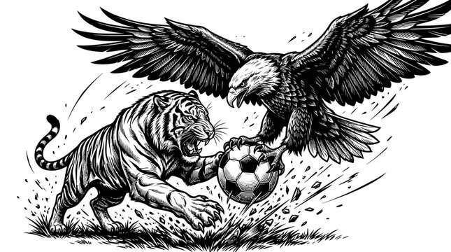 Tiger and Eagle Fighting Soccer.