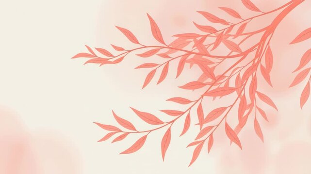 Coral Branch Serenity: A delicate coral-colored branch with slender leaves extends gracefully across a soft, pastel background, evoking a sense of calm and natural beauty.