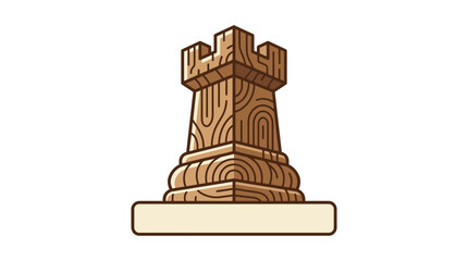 A detailed wooden chess rook piece standing on a rectangular base. © Robben_Partybob