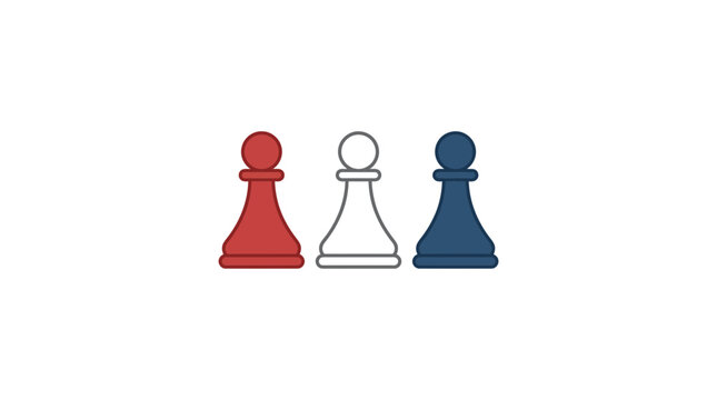Three colorful chess pawns arranged in a row on a white background.