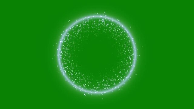 Abstract neon ring explosion animation featuring glowing concentric circles, sparkling particles, hand drawn doodle bursts and cinematic energy waves on green screen background in 4K.
