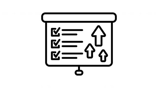 Projector screen checklist with growth arrows line art animation for business goal report presentation