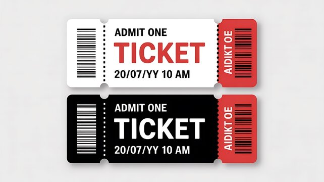 Event tickets, admission tickets, barcode tickets, white and black tickets, ticket stubs
