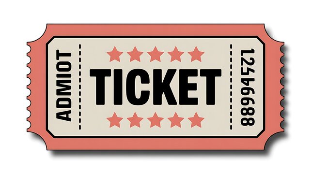 Red ticket stub, admission ticket, event pass, voucher template