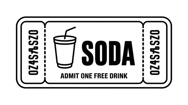 Free soda ticket, voucher for one drink, promotional coupon, beverage discount