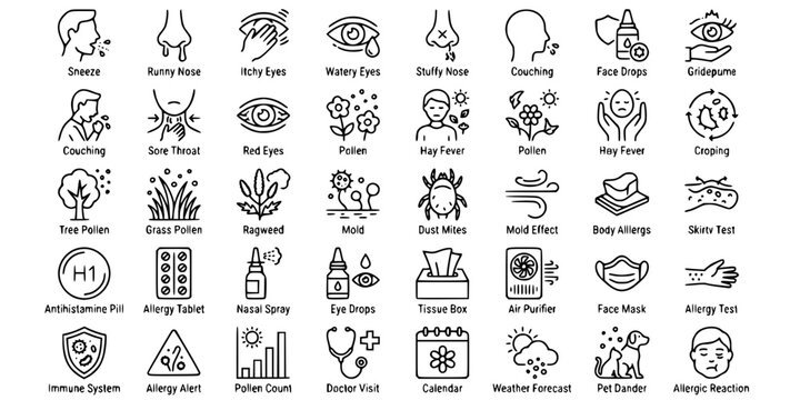 Seasonal allergies thin line icon . disease . Editable stroke . Vector .
