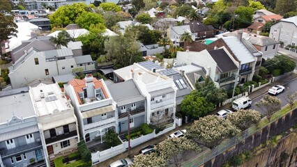 Obraz premium Aerial view of original terrace houses in Sydney suburb