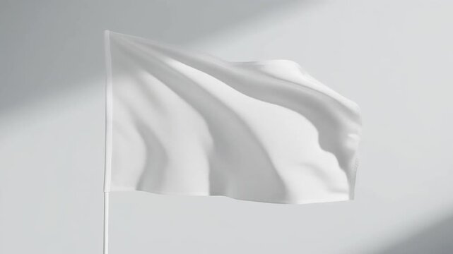Pure White Fabric Flag Slowly Waving Gracefully Cinematic Loop - Blank Canvas Wind Motion Abstract Background