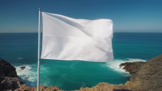 Pure White Fabric Flag Slowly Waving Gracefully Cinematic Loop - Blank Canvas Wind Motion Abstract Background