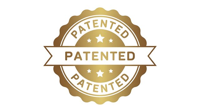 Gold patented badge, seal, emblem, patent symbol, luxury label