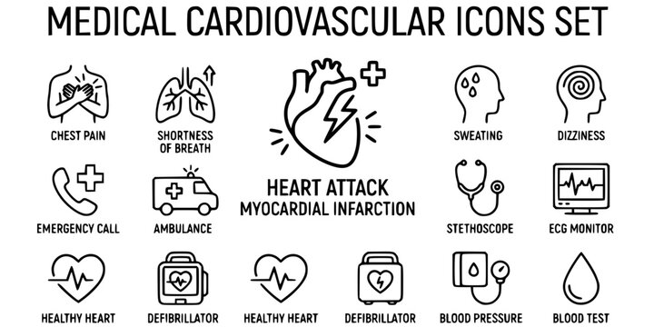 Heart attack . Myocardial infarction . Medical outline icon . Editable stroke . Vector .
