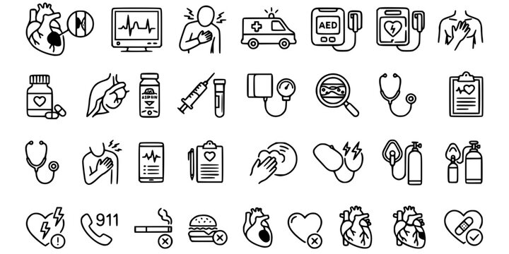 Heart attack . Myocardial infarction . Medical outline icon . Editable stroke . Vector .
