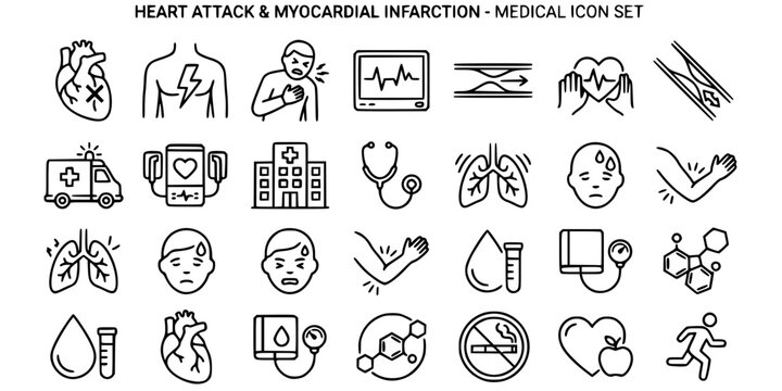 Heart attack . Myocardial infarction . Medical outline icon . Editable stroke . Vector .
