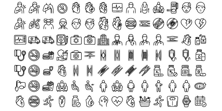 Heart attack . Myocardial infarction . Medical outline icon . Editable stroke . Vector .
