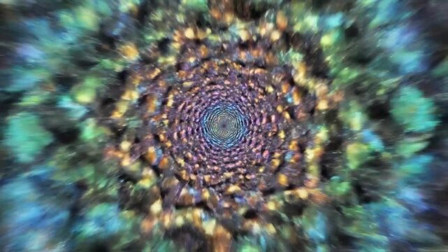 Colorful iridescent kaleidoscope pattern with crystalline geometric shapes