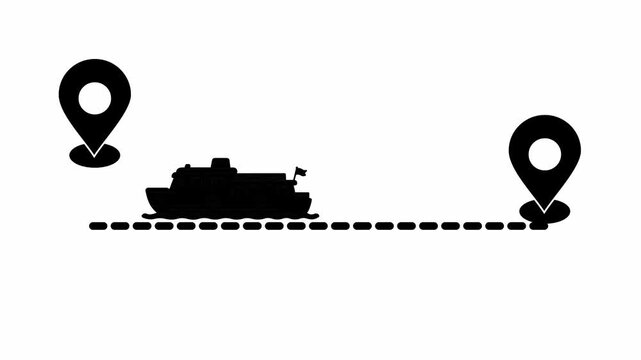 Cruise ship silhouette moving between two map location pins