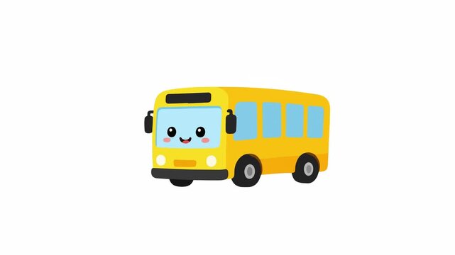 Happy cartoon school bus animation with a smiling face
