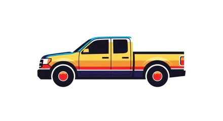 Fototapeta premium Colorful pickup truck illustration isolated on white background for design