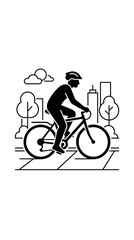 Obraz premium A minimalist black and white vector illustration of a person riding a bicycle.