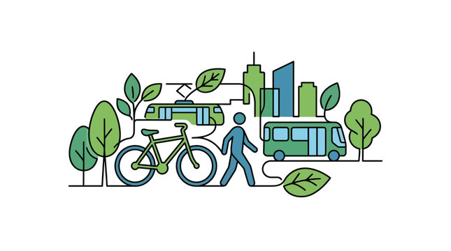 Sustainable urban transportation and eco friendly city living concept illustration.