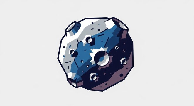 Stylized illustration of an asteroid with craters and blue and gray hues