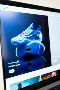 Mexico city, mexico, 05 26 2026, nike shoe on laptop screen displaying e commerce website