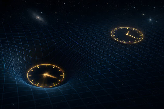 Clocks on warped spacetime showing gravitational time dilation