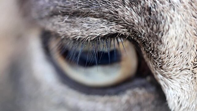 Extreme Macro Close Up of Wild Mouflon Sheep Eye 180fps Captured in Cinematic High Detail Footage
