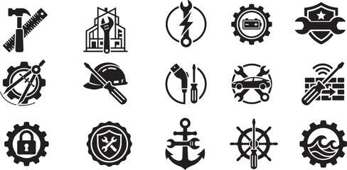 Fototapeta premium Industrial Service and Repair Maintenance Vector Icons Set
