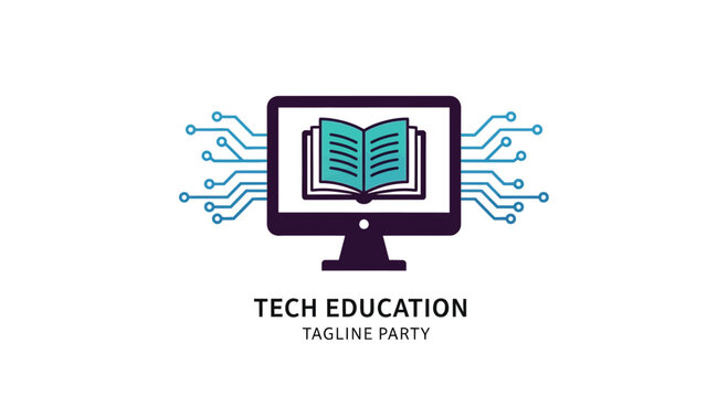 Digital education logo featuring a computer monitor with an open book icon.