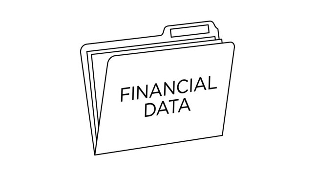 A simple black and white line art illustration of a file folder labeled financial data.