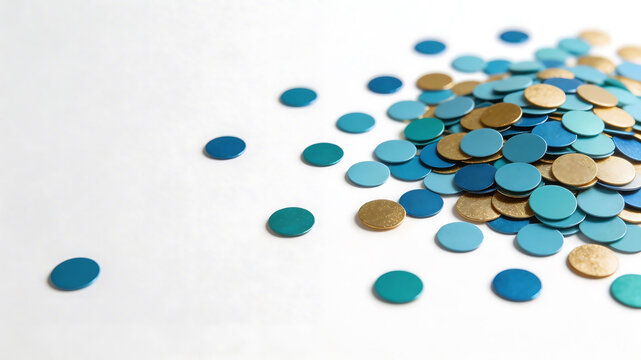 Colorful circular confetti on white representing futuristic concepts and abstract thought