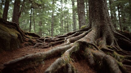 Fototapeta premium Close up of tree roots in a lush forest
