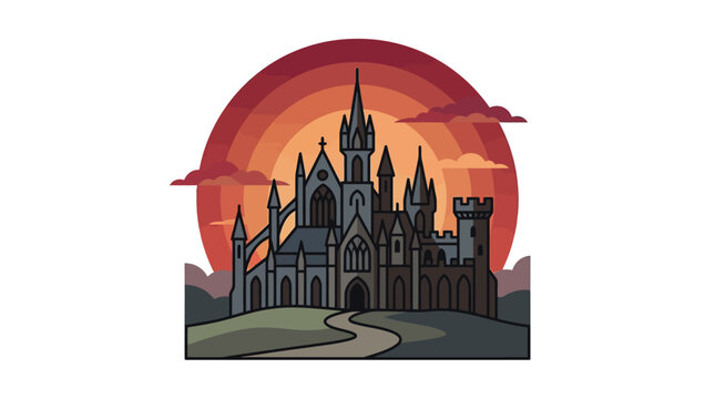 Large Gothic Castle Building Architecture.
