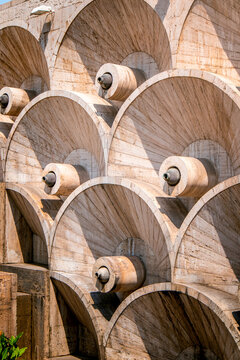 Architectural close up of half-circles of Cascade Complex in Yerevan, Armenia