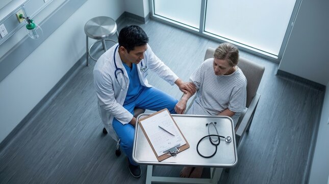 Doctor Examines Patient With Care In Modern Medical Room
