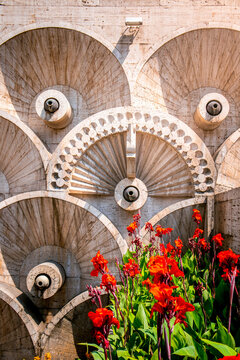 Architectural close up of half-circles of Cascade Complex in Yerevan, Armenia