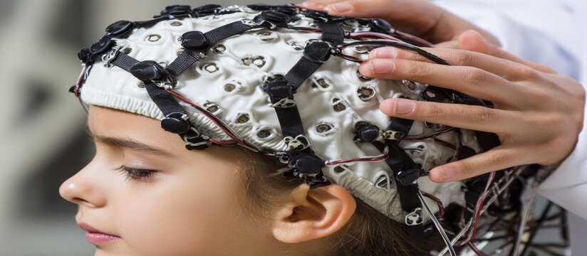 Child Wearing EEG Brain Activity Monitor.