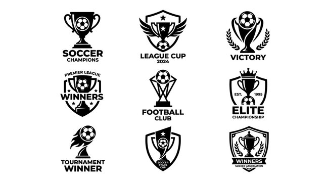 Black and white soccer trophy logos.