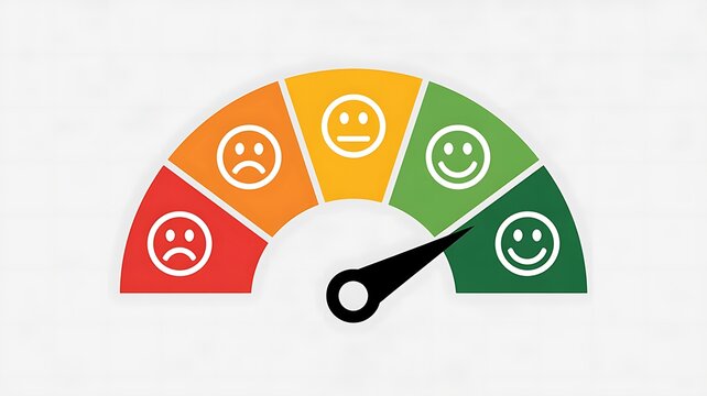 Emotion gauge, mood meter, sentiment scale, colorful emoticon icons