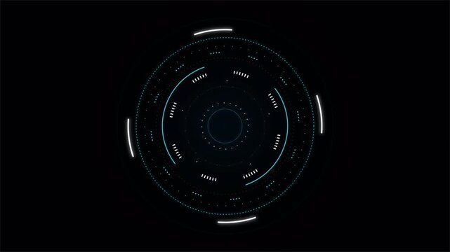 Rotating circular HUD interface for cyber technology, futuristic user display element 4k video