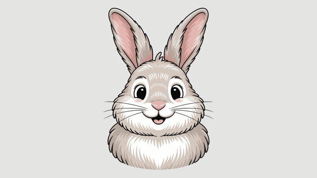 Cute illustration of a fluffy grey rabbit head with large ears and a smiling face suitable for children designs.