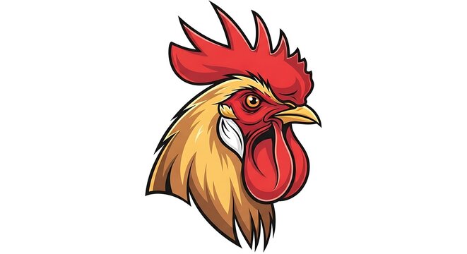 Red rooster chicken head profile isolated on white.