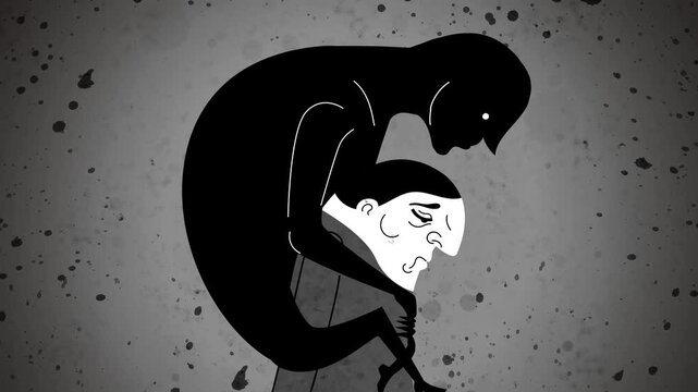 depressed man carrying the burden of a depression entity